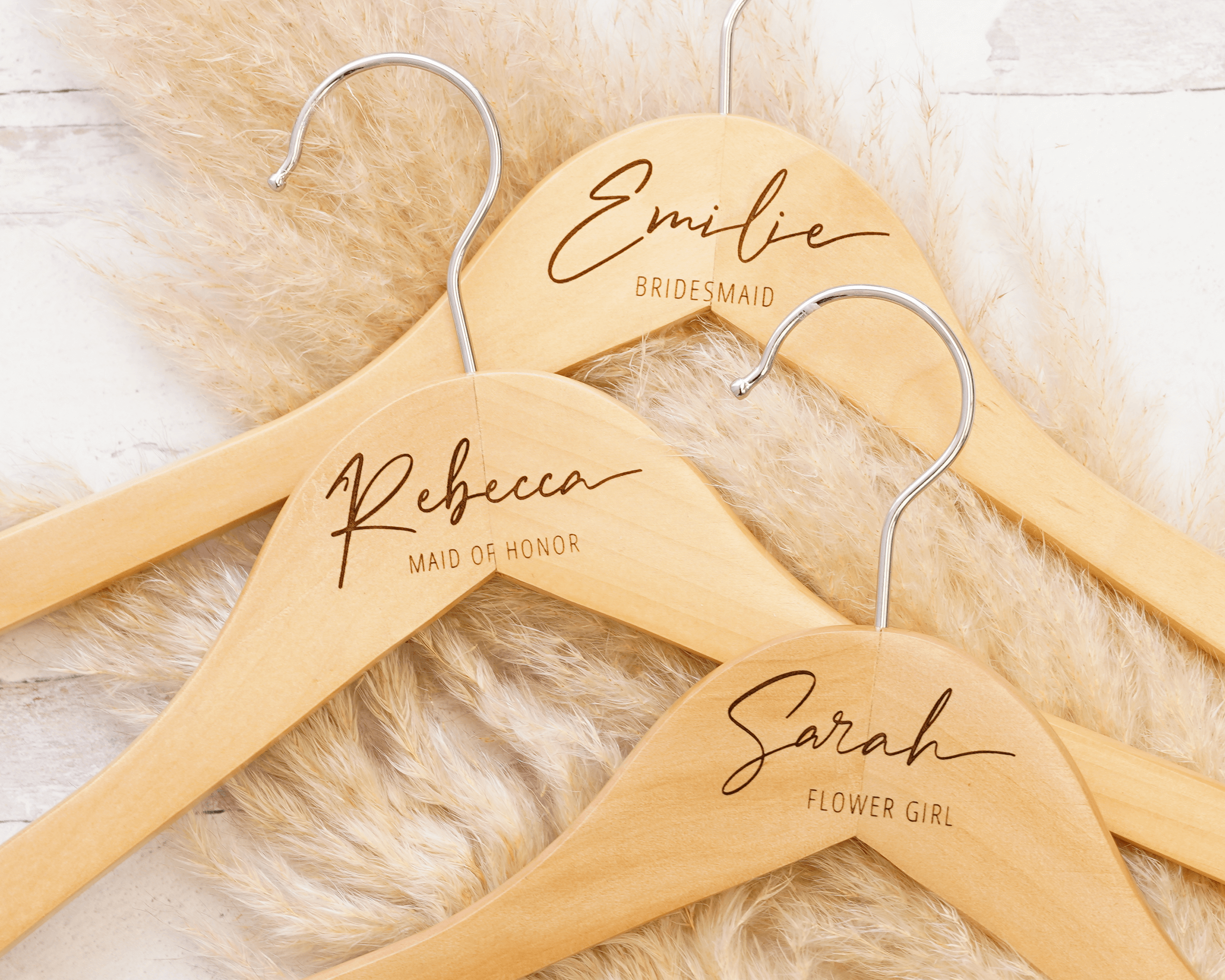 Bride Hanger - Light Wood Personalized Bridal Wooden Hangers, engraved with name and wedding role.