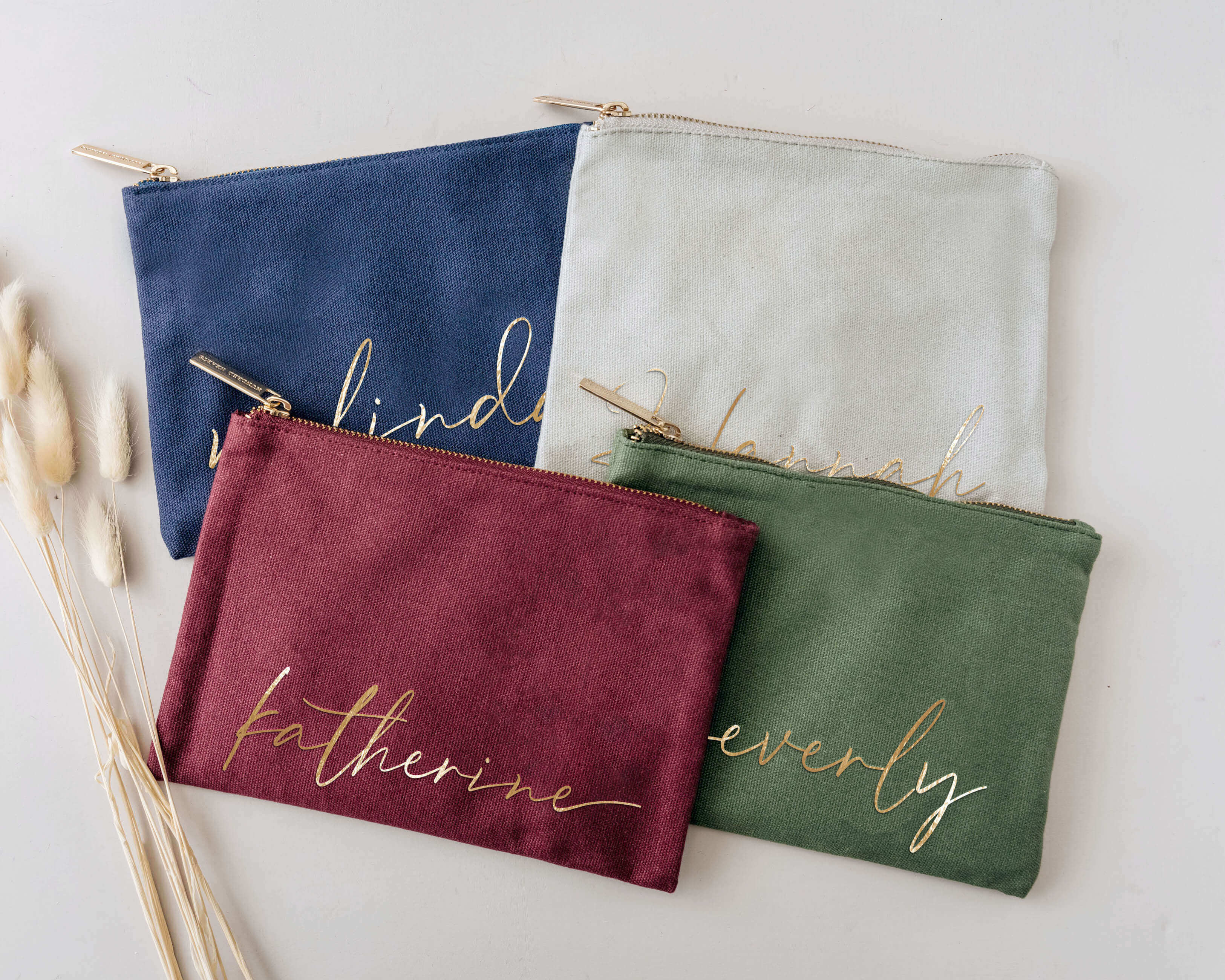 Personalized Bridesmaid Makeup Bag - Cranberry, Sage, Midnight Blue, Gray Makeup Bag with gold color monogram for bridesmaid Gift.
