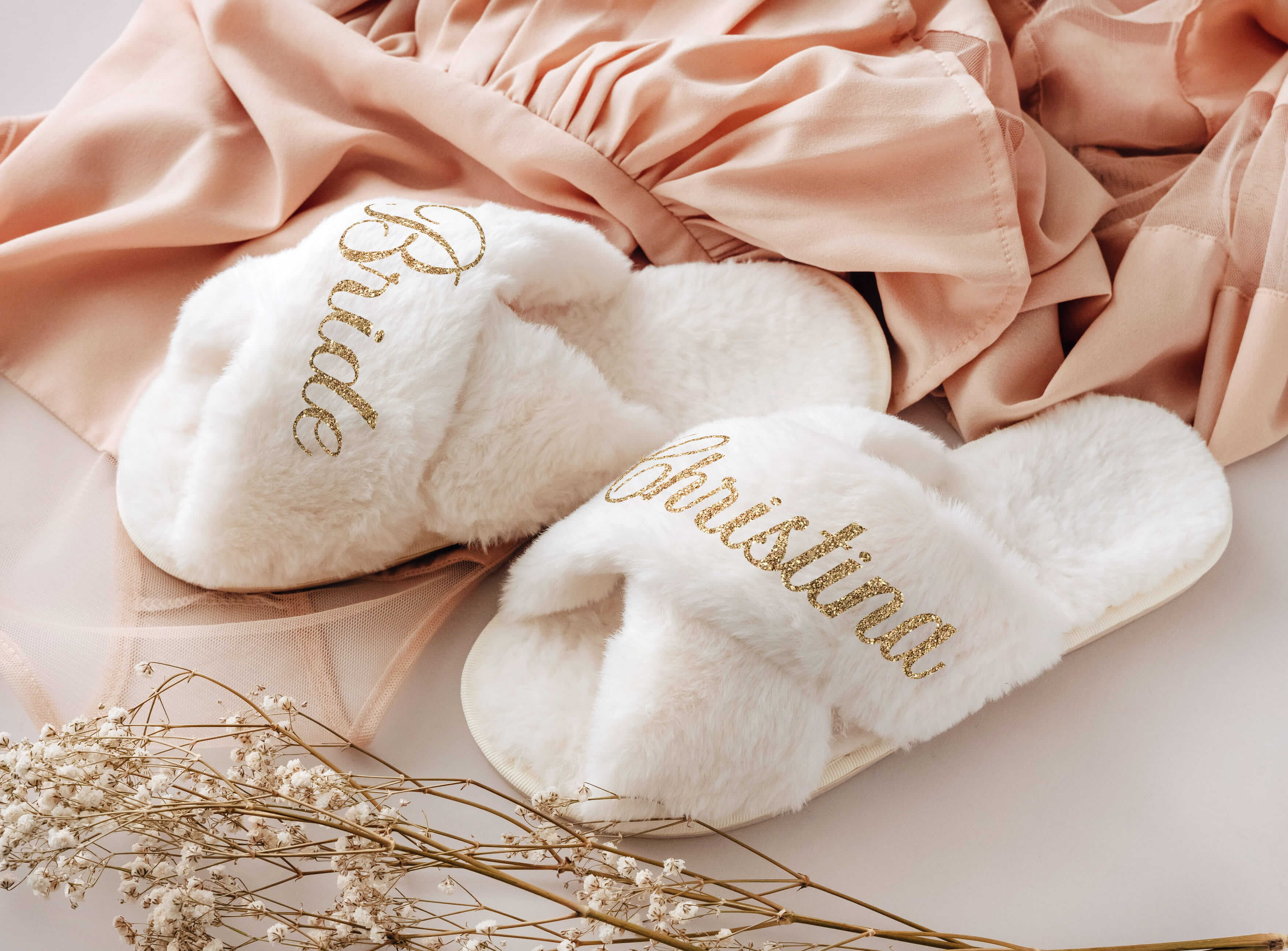 Bridesmaid Slippers - Ivory custom bridesmaid & bridal slipper with monogram