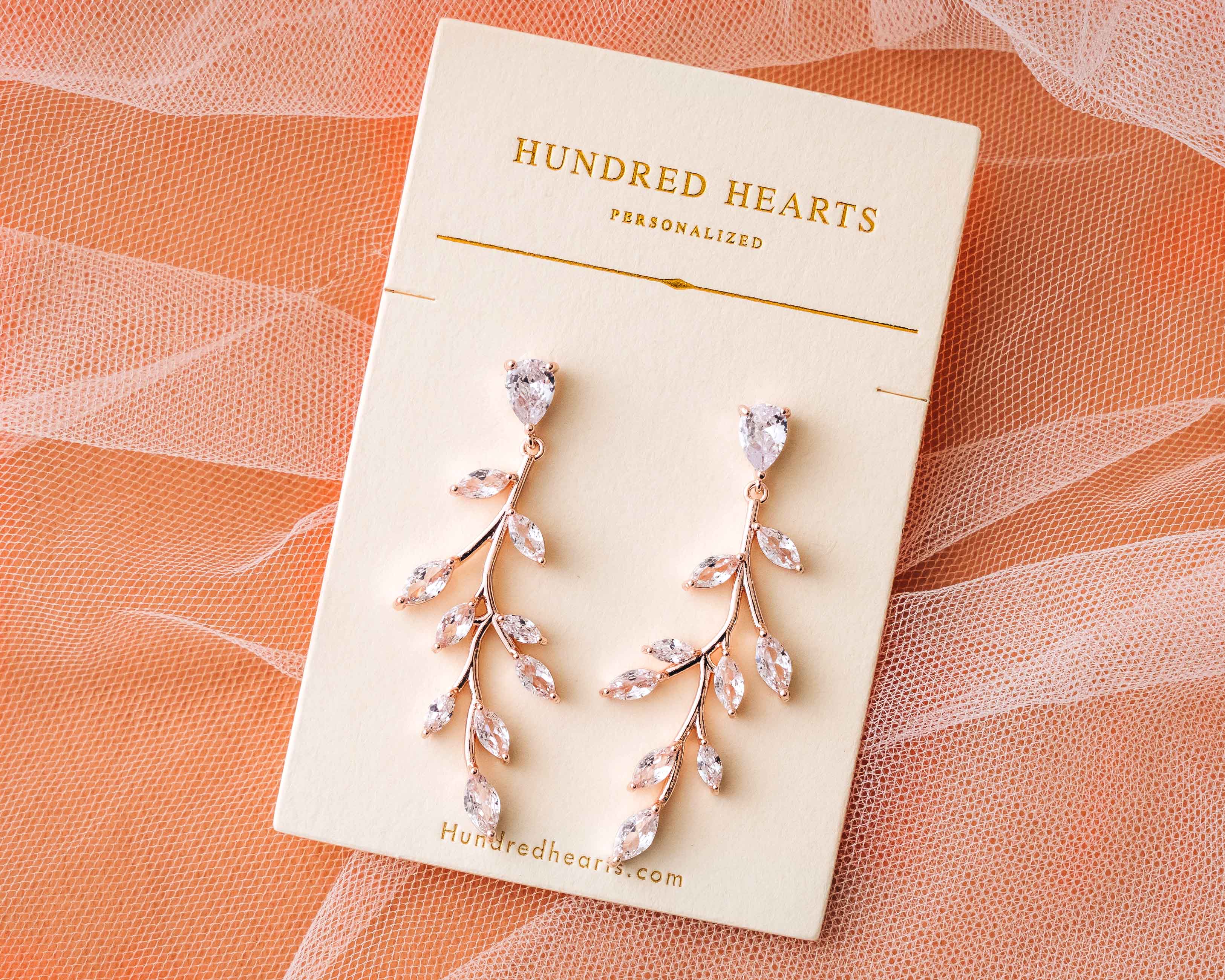 Rosegold Bridal Leaf Drop Earrings - The perfect bridal accessories.