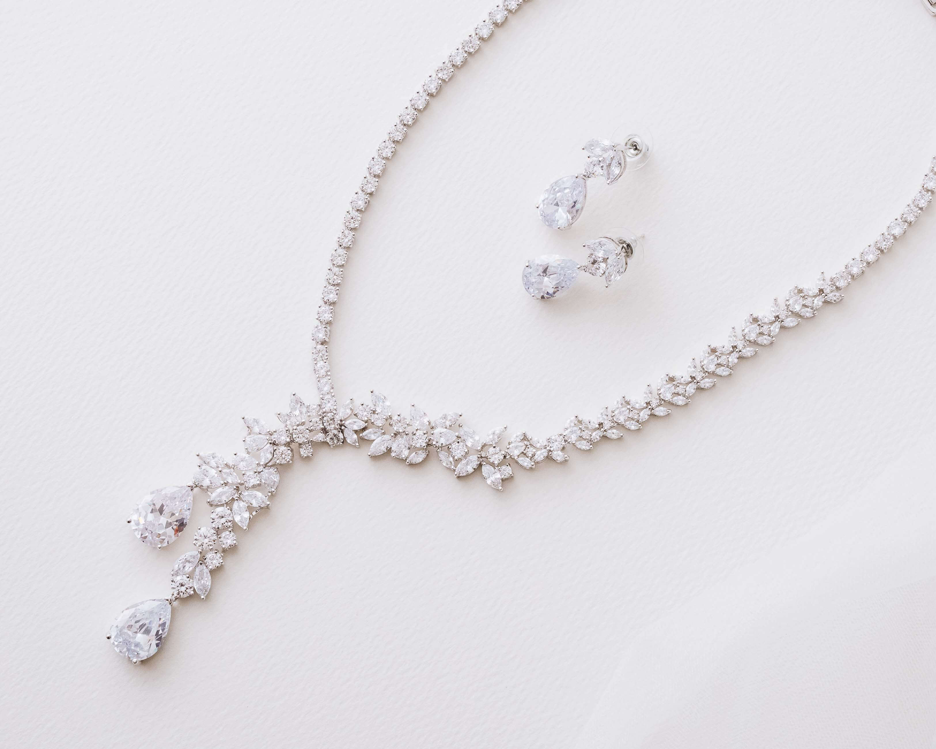 Silver Bridal Necklace and Earrings Set - The perfect wedding jewelry.