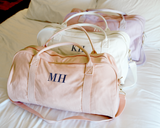 Personalized blush, white, lilac Duffle Bags with initials