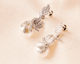 Pearl Wedding Earrings - Silver Pearl Drop Earrings - Hundred Hearts