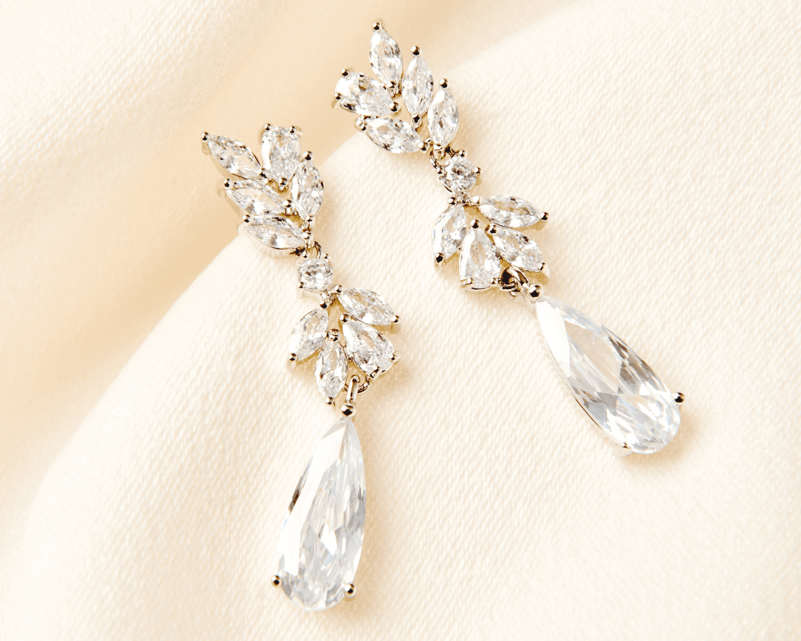 Crystal Drop Earrings - Silver Pearl Dangle Earrings - Hundred Hearts