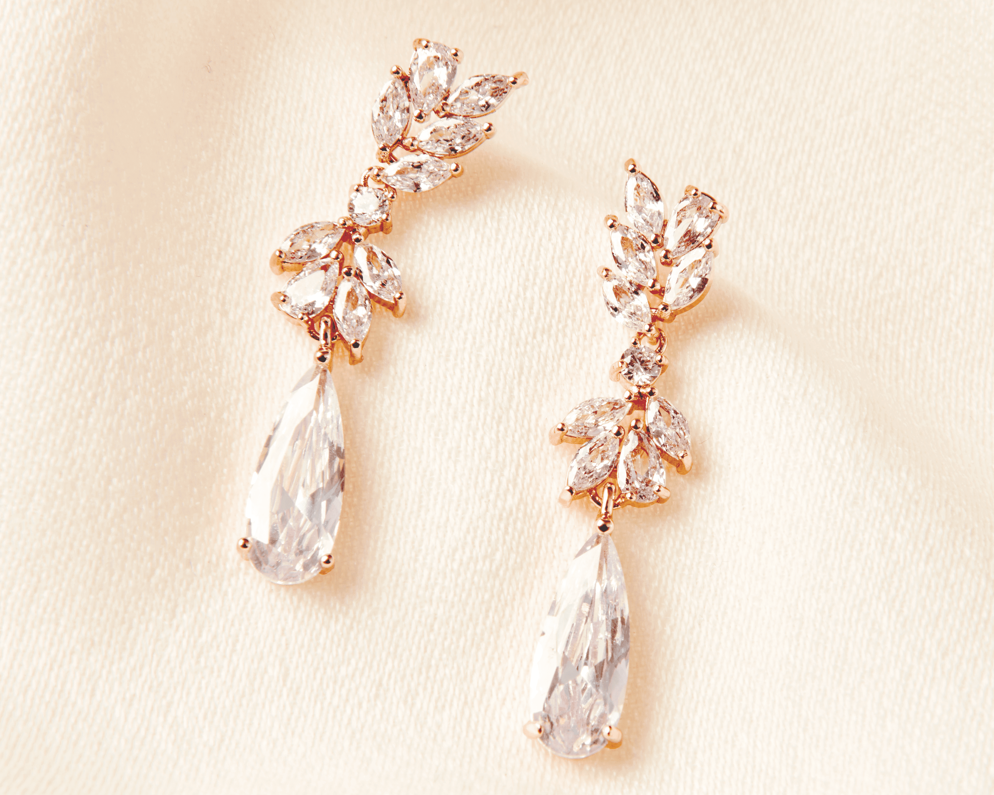 Crystal Drop Earrings - Rosegold Pearl Dangle Earrings - Hundred Hearts