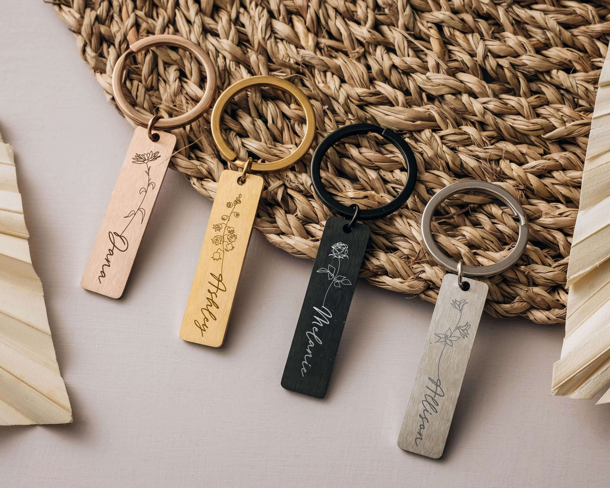Personalized Keychain | Birth Flower Keychain |HundredHearts