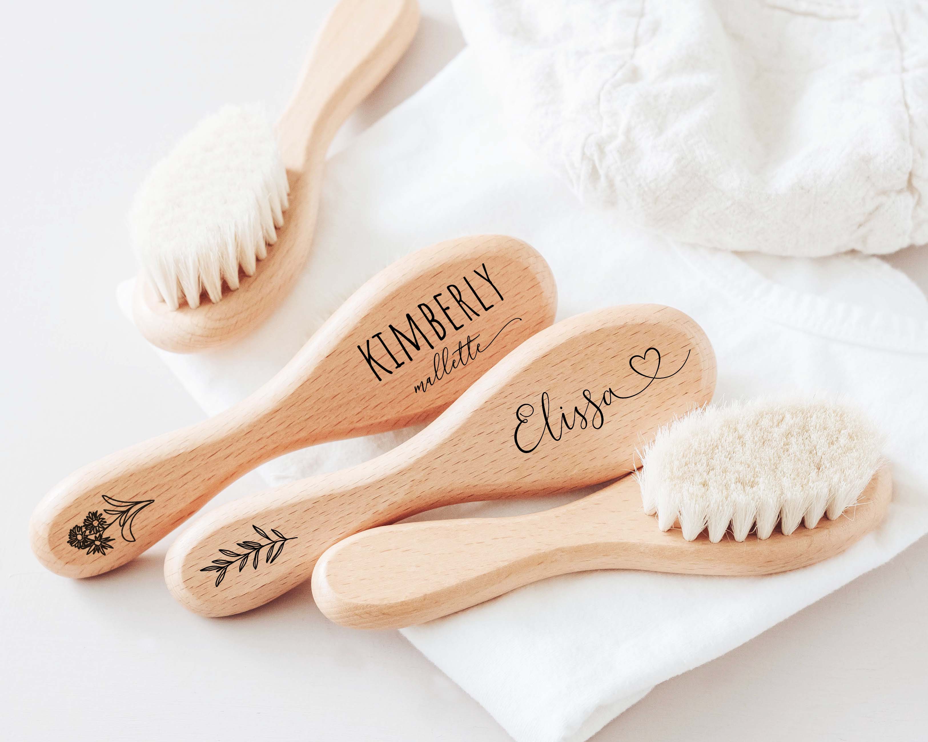 Personalized Baby Hair Brush custom engraved with the baby's name! Our personalized baby hair brush is perfect item for baby shower gifts. - Hundred Hearts