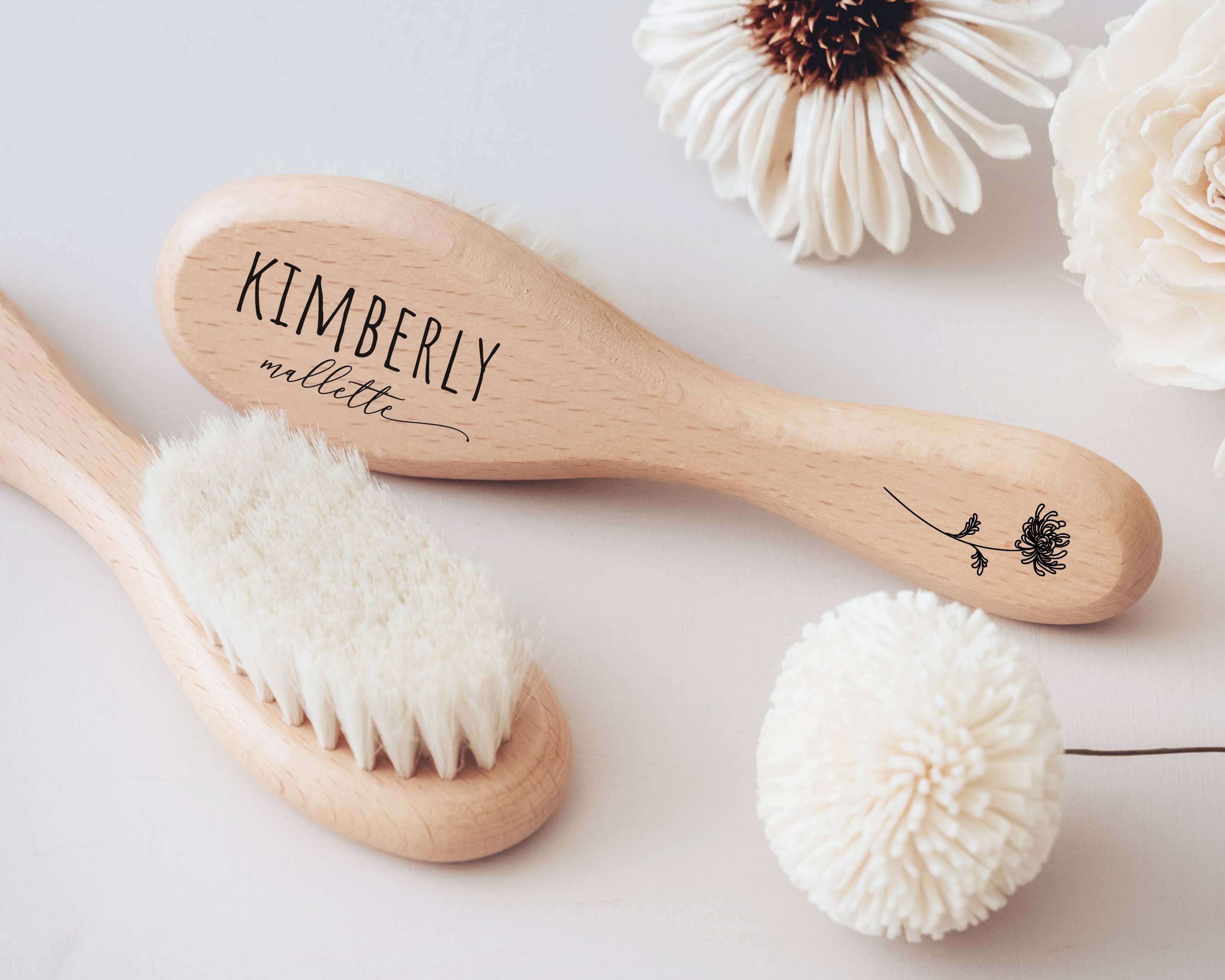 Personalized Baby Hair Brush custom engraved with the baby's name! Our personalized baby hair brush is perfect item for baby shower gifts. - Hundred Hearts
