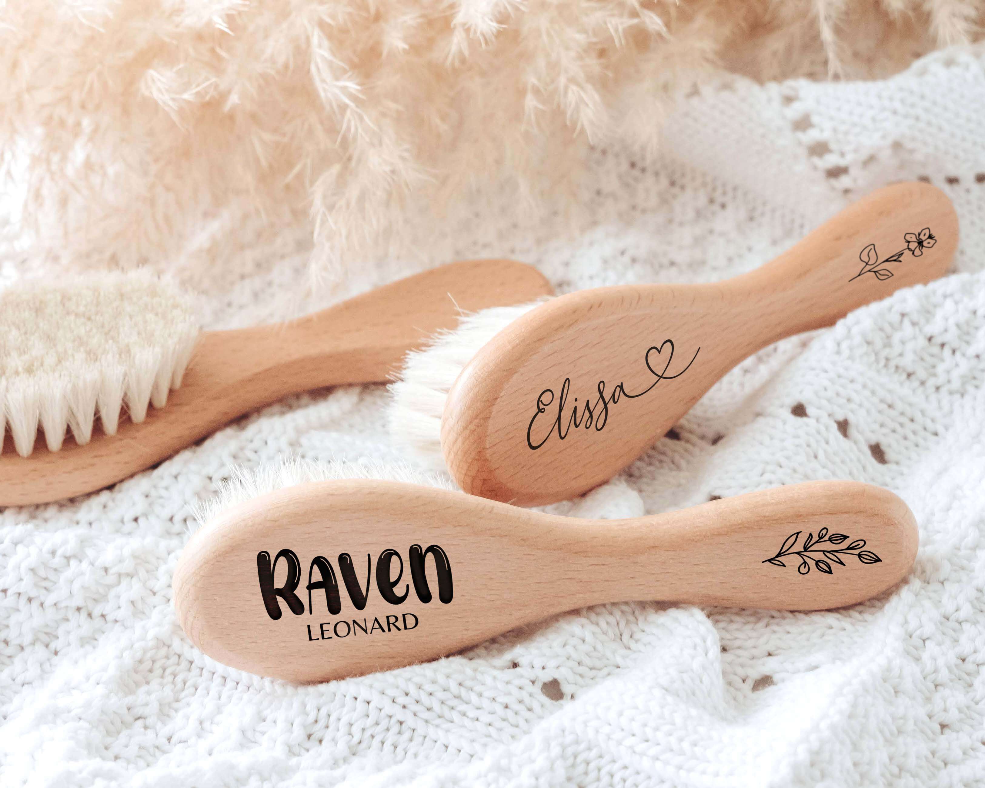 Personalized Baby Hair Brush custom engraved with the baby's name! Our personalized baby hair brush is perfect item for baby shower gifts. - Hundred Hearts