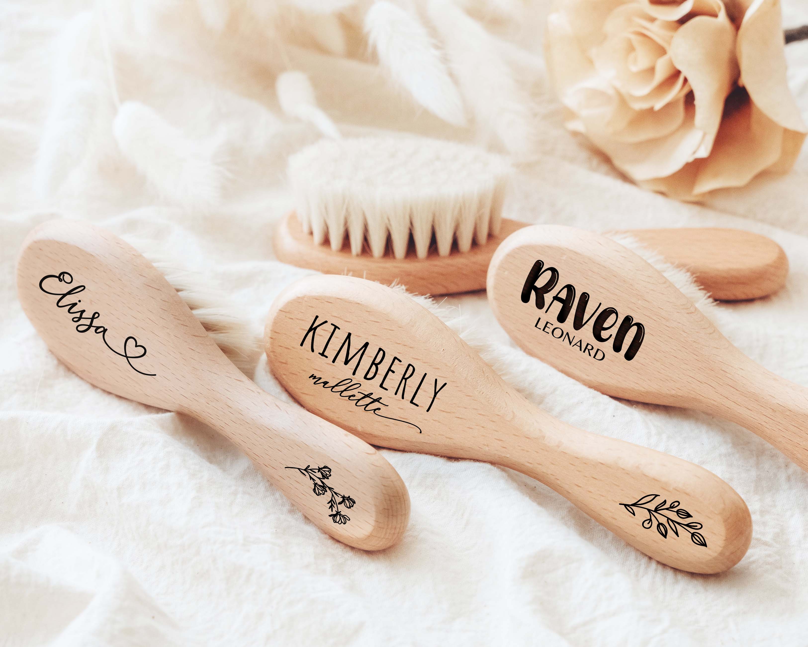 Personalized Baby Hair Brush custom engraved with the baby's name! Our personalized baby hair brush is perfect item for baby shower gifts. - Hundred Hearts