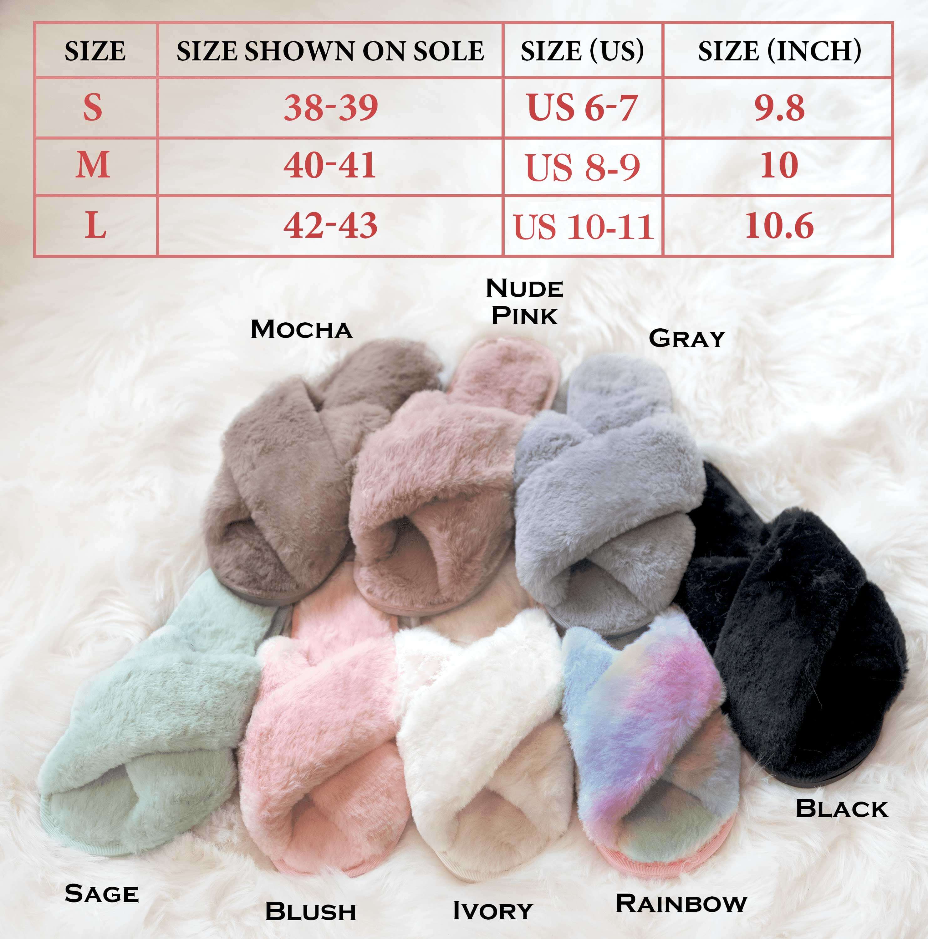 Bridesmaid Slippers Size Guide